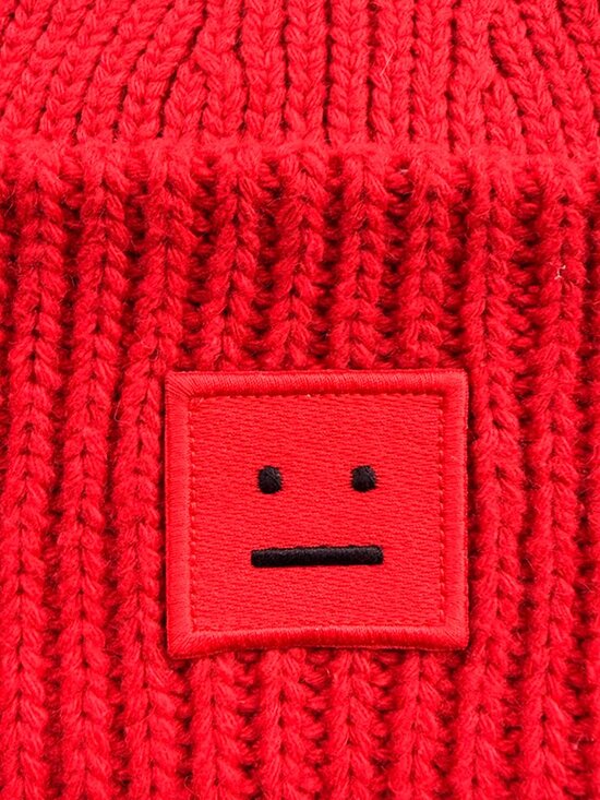 Acne Studios Red Smiley Face Knit Beanie main image 5